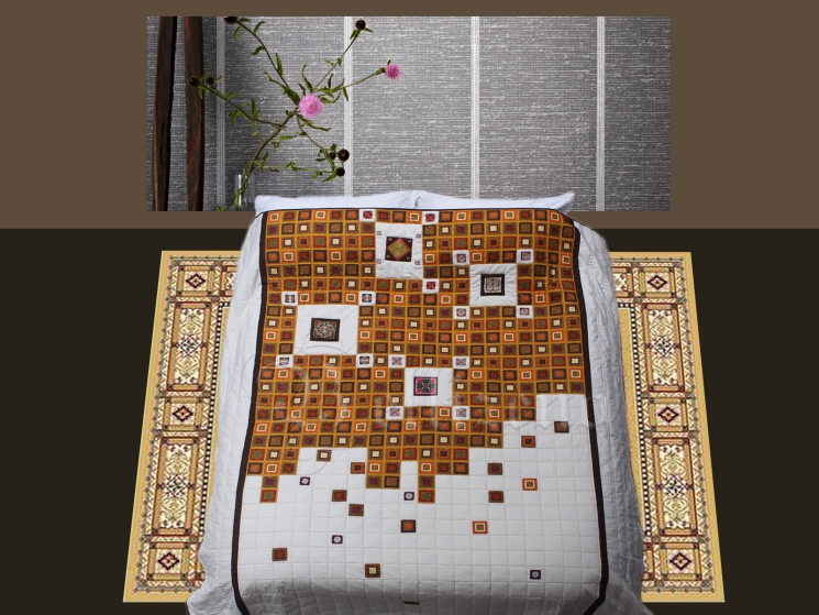 Bộ chăn chần vỏ gối - Thổ Cẩm - trắng + nâu